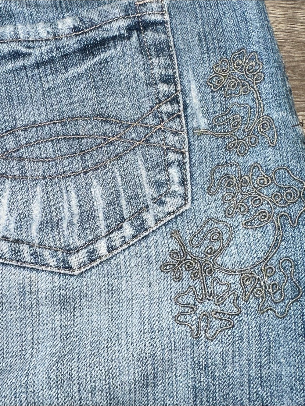 Y2K Embroidered Distressed Denim Mini Skirt - Picture 5 of 9